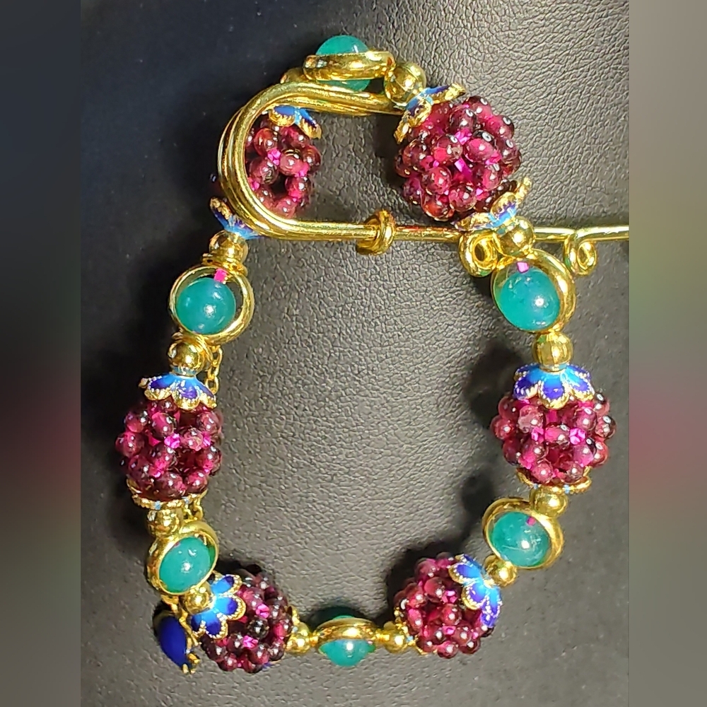 Vintage Natural Garnets And Blue Crystal Beads Healing Reiki Boho Bracelet